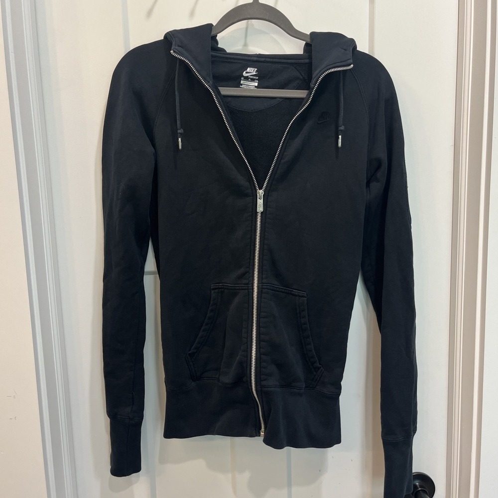 Nike Sportswear Women's Full Zip Hoodie Size Small Tall Solid Black Hooded